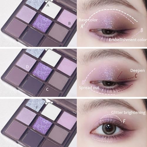 9Colors Eye Shadow Palettes Makeup,Dark Purple Plum Lavender Mauve Black Smoky Eyeshadow Palette for Older Women Natural Powde Eye Shadows Waterproof Long Lasting Naturing-Looking