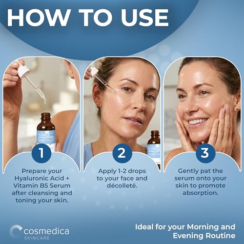 Cosmedica Hyaluronic Acid Serum with Vitamin B5 – 2 oz Hydrating Face Serum, Paraben-Free, Lightweight for All Skin Types, Daily Use