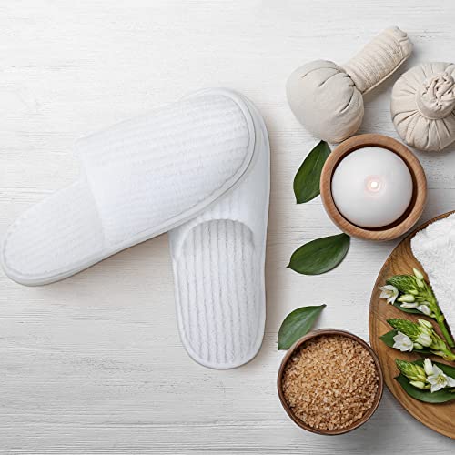 White Medium Coral Fleece Spa Slippers 12 Pairs Reusable Home & Hotel Use