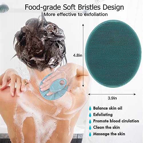 Soft Silicone Body Cleansing Brush Shower Scrubber, with Silicone Face Scrubber, Exfoliating Brush Manual Handheld Facial Cleansing Brush