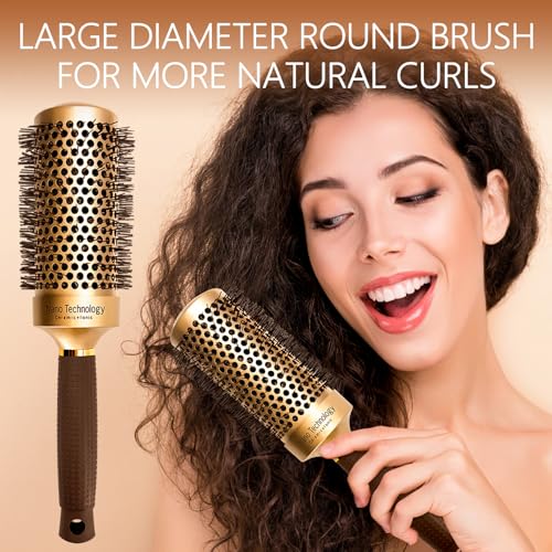 Gold 5-in-1 Ceramic Ionic Round & Paddle Hair Brush Set for Styling & Volume - Includes Section Clips