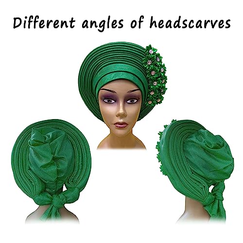 African Turban Gele Headwrap Handmade Party Hat - Green, One Size