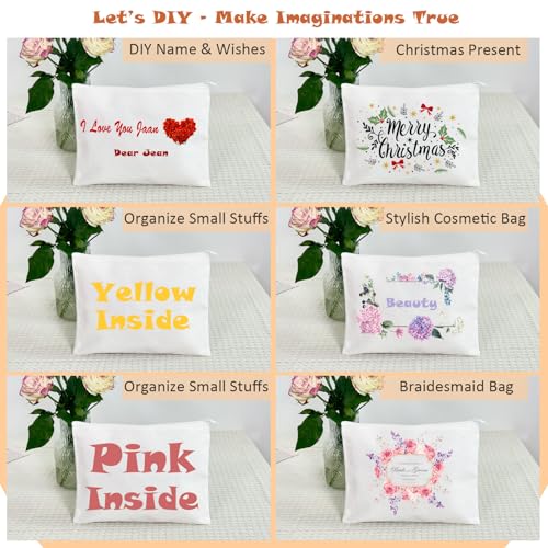 Large White Makeup Bag Set 30 Pouches - 9x7'' Customizable Cotton Canvas