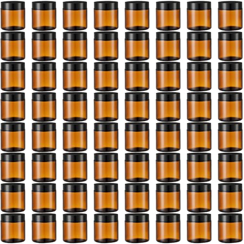 48 Pcs 4 oz Glass Jars with Lids, Clear Candle Jars with Black Lids Round Empty Candles Container Tins Candle Making Storing Lotions Spice Powder Liquid Sample Makeup (Amber)
