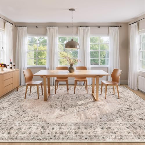 Large Washable Vintage Area Rug 8x10 Distressed Brown Indoor Floor Carpet
