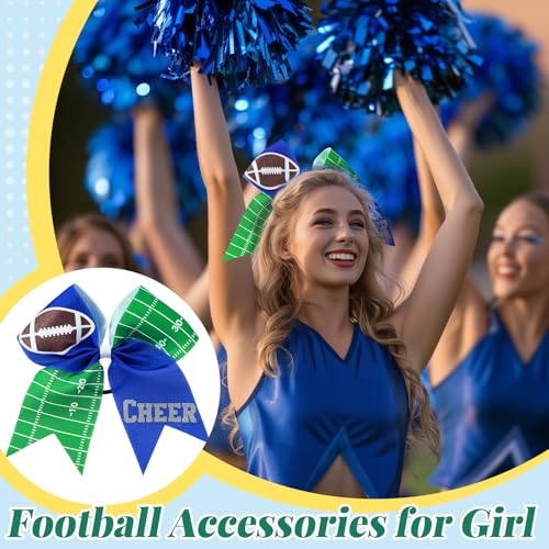 Yuxung 20 Pcs Blue Glitter Football Cheer Hair Bows 7" Sports Team Accessories