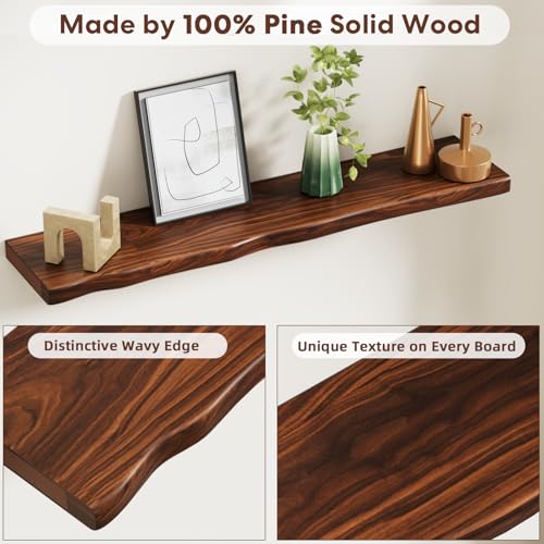 Avytronx Walnut 36-inch Organic Wavy Edge Floating Shelves 2-Pack with Hidden Brackets