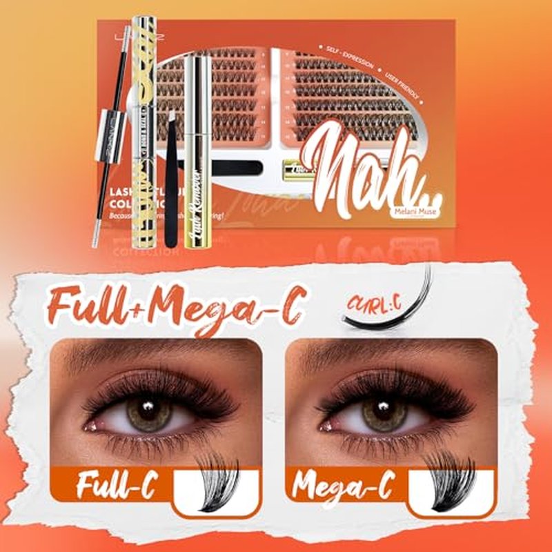 Lash Extension Kit - LANKIZ DIY Lash Clusters Kit,40D+50D C Curl Natural False Lashes 280 pcs,Individual Eyelash Clusters with Waterproof Bond & Seal Glue for Beginners & Professionals-MuseV+ C