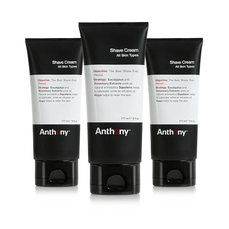 Anthony Shaving Cream for Sensitive Skin 6oz Pack of 3 | Gentle, Cooling, Herb Fragrance