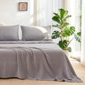 King Size Cotton Muslin Sheet Set - Grey 4-Piece Breathable Bed Sheets