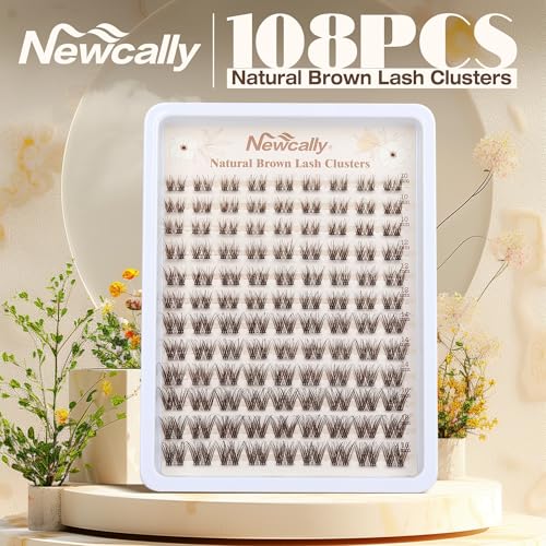 Brown Lash Clusters Natural Eyelash Clusters Brown Lash Extension Invisible Lash Band C-curly Cluster Eyelash Extension 10-16MM Cluster Lashes by Newcally