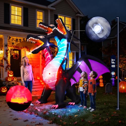 8 FT Tall Halloween Inflatable Dragon Outdoor Decoration with LEDs