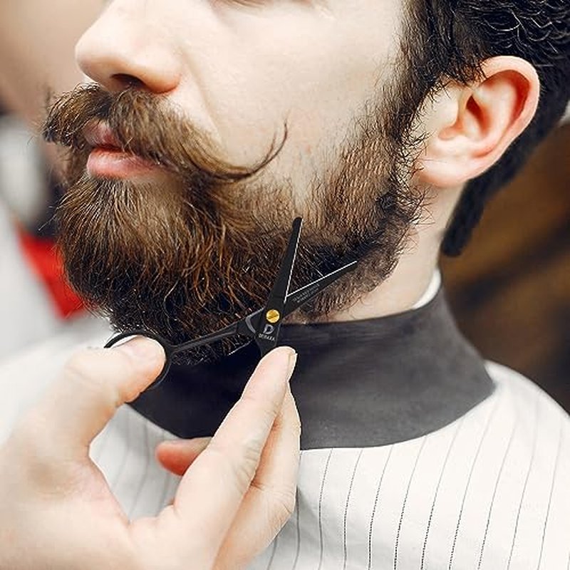 4.5" Round Tip Safety Mustache Scissors Beard Scissors with 1 Mustache Comb, 1 Beard Comb & Soft Pouch ? Best Facial Hair Shears for Beard Mustache Trimming Nose & Ear Hair
