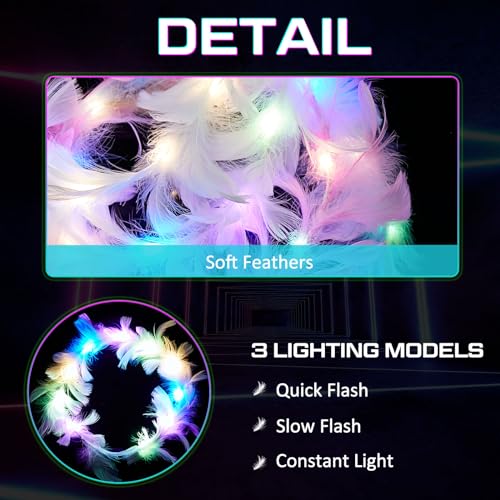 Taiyin 30-Piece LED Feather Headbands for Wedding in Multiple Colors - Adjustable & Light Modes