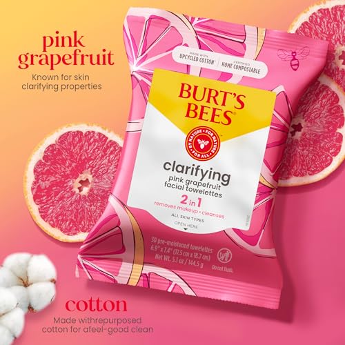 Pink Grapefruit Facial Wipes - Hydrating Makeup Remover & Cleansing Towelettes - Pack of 2, 90 Count Each