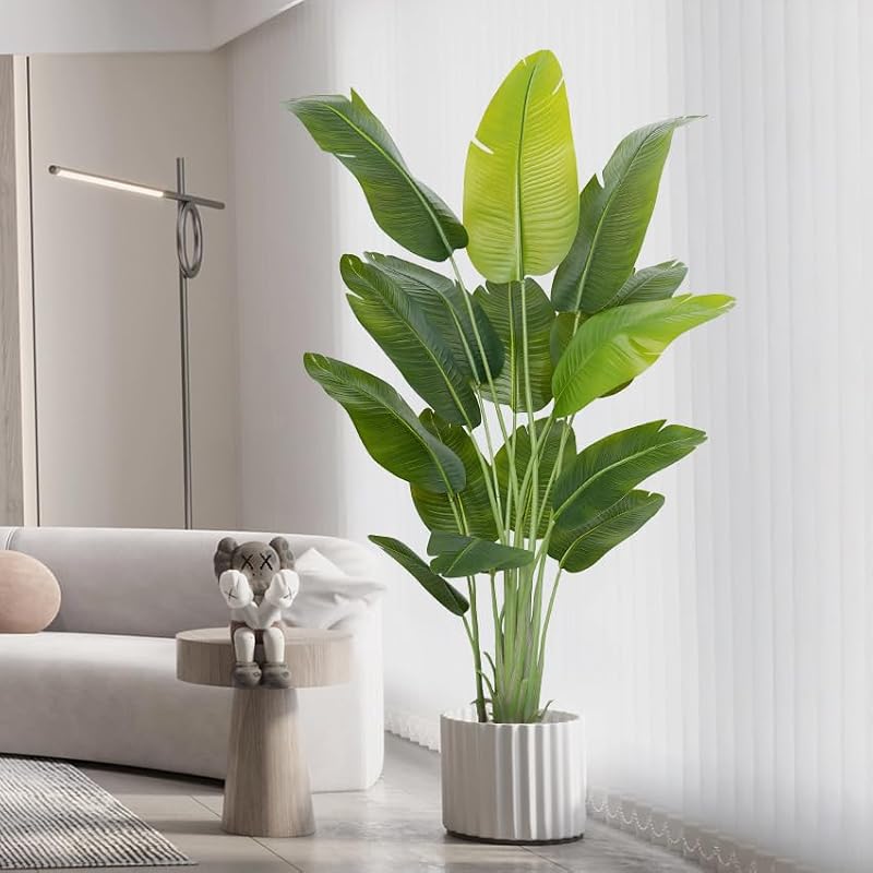 Artificial Bird of Paradise Tree 6.5Ft Tall Faux Tropical Plant with White Pot - Indoor Decor