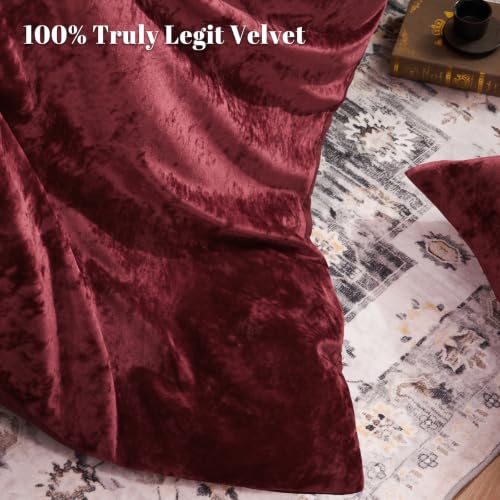 King Size Velvet Duvet Cover Set - Wine Red, 3pcs, No Comforter