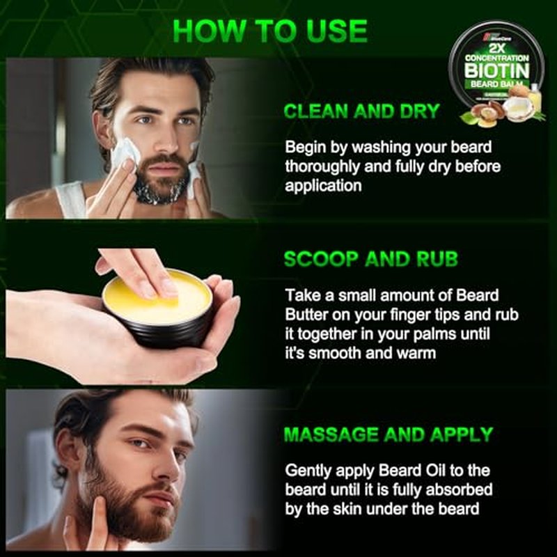 Beard Balm-2X Concentration Biotin -Styles, Growth, Strengthens & Softens Beards and Mustaches - Natural Beard Conditioner Wax with Organic Shea Butter, Argan & Jojoba Oils
