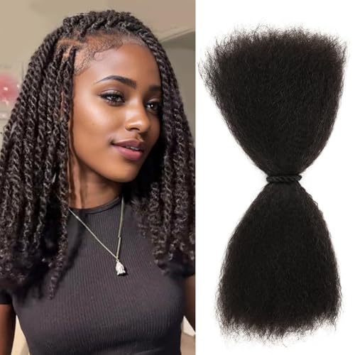 Pre Stretched Afro Kinky Straight Human Hair Bulk for Braids & Locs - 14 Inch, 50g/Pack - 1B Variation