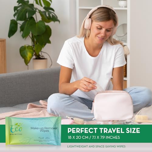 ECO Amenities Makeup Remover Wipes Individually Wrapped - Travel Make Up Face Wipes - Individually Wrapped for Women - Singles for Face, Eyes, Lips - Gentle, TSA Friendly - Pack of 500