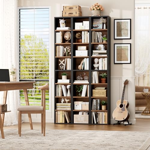 Black/Brown 8-Tier Narrow Bookshelf Tall CD Media Tower Rack - Adjustable Shelves
