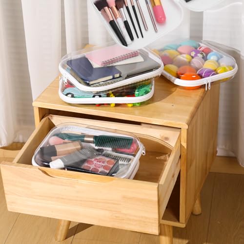 8Pcs Large Clear Hard Shell Zipper Cases - Portable Travel Storage Organizer M 9.8x7.9x2.4 Inch