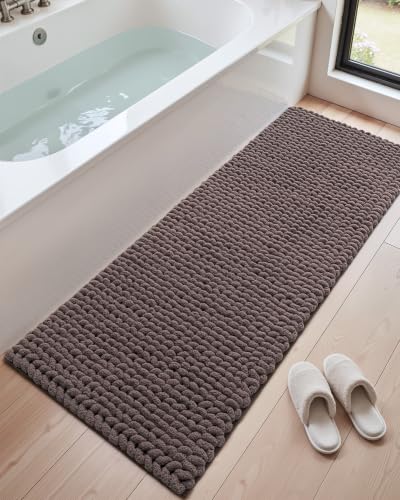 DEXI Bathroom Runner Rug 60x24 Inch Non Slip Chenille Bath Mat Dark Taupe
