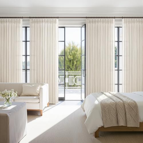 LuxuNap Birch 40W x 100L Linen Pleated Floor-to-Ceiling Curtains Set - 4 Panels