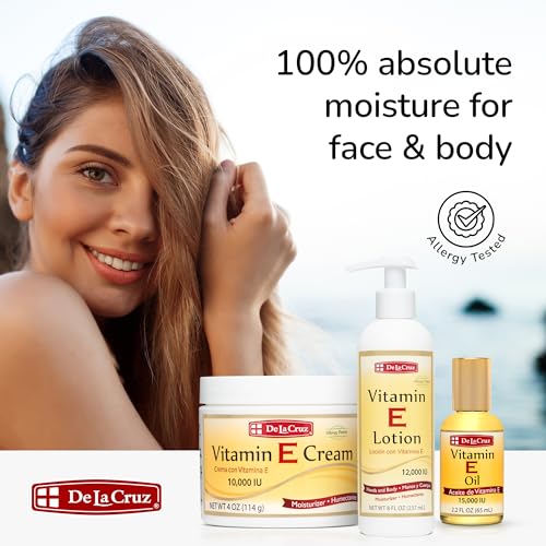 De La Cruz - Vitamin E Cream, Lotion and Oil Bundle - Moisturizer for All Skin Types