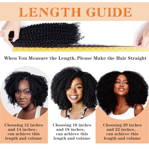 Yacurcur Natural Black Afro Kinky Curly Clip-Ins 24 Inch Human Hair Extensions