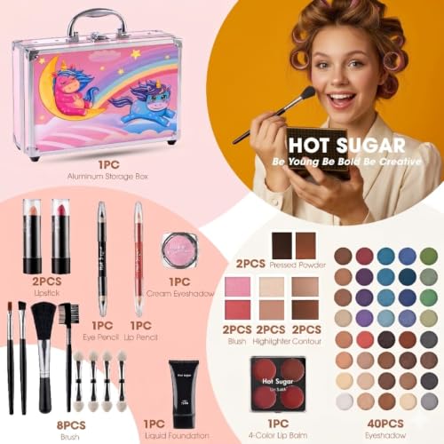 Pink Makeup Kit with Train Case for Teens - 40 Piece Beginner Cosmetic Set