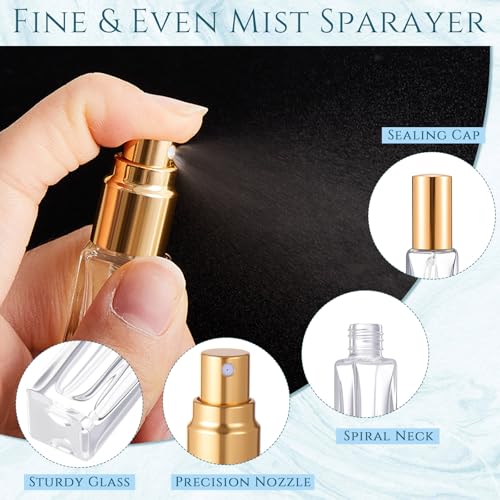 Domensi 10ml Gold Glass Perfume Atomizer Spray Bottle Set, Leakproof & Refillable
