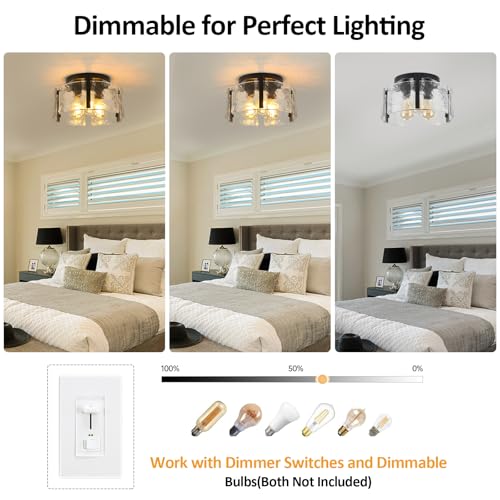 Black Semi Flush Mount Ceiling Light Fixture - 3-Light Modern Foyer & Bathroom Light