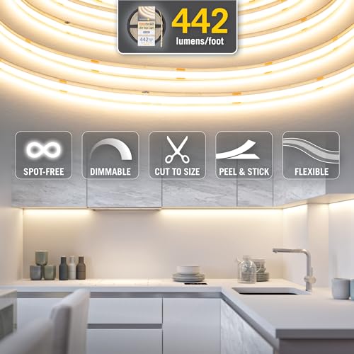LED Strip Light Tape 24V White COB 3000K 442 Lumens/Ft 10M Soft White