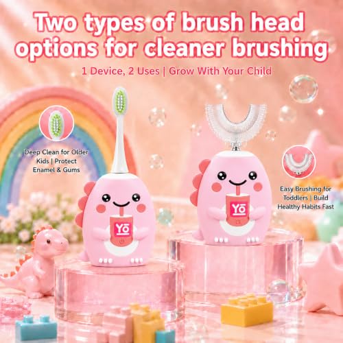 Kids U Shaped Electric Sonic Toothbrush - Pink, Rechargeable, 360° Full Mouth Clean
