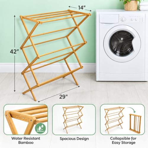 Eco-Friendly Bamboo Drying Rack with 10 Bars, Collapsible Laundry Hanger