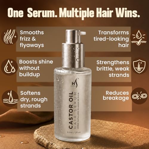 HerStyler Castor Oil Hair Serum 2 Pack - Nourishing Argan & Vitamin E for Frizz & Dry Ends