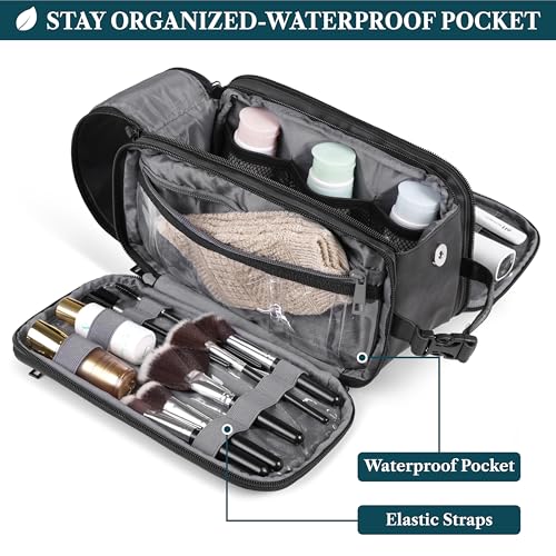 Extra Large Water-Resistant Toiletry Bag for Men - Hanging Organizer, PU Leather, Travel Essentials, Black