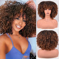 12 Inch Afro Wig for Black Women - Black to Brown Kinky Curly Synthetic Wig - Variation 12 Inch / Black to Brown (1B/30)
