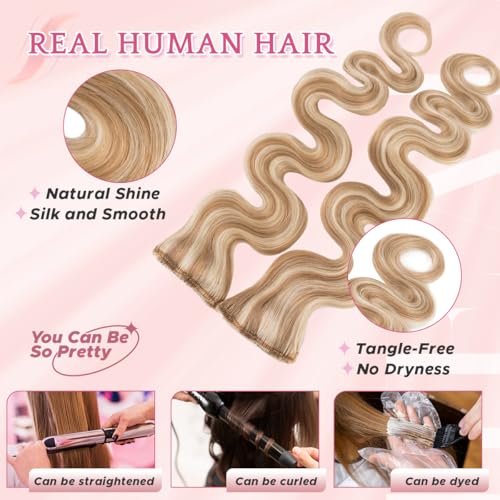 Clip in Hair Extensions 6pcs 10 Inch Golden Brown Mix Bleach Blonde Wavy Real Human Hair - Variation of 10 Inch / 2-#12P613