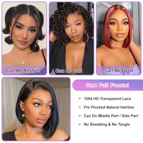 Black Human Hair Short Bob Wig 8 Inch 13x4 Lace Front Pre Plucked Natural Hairline