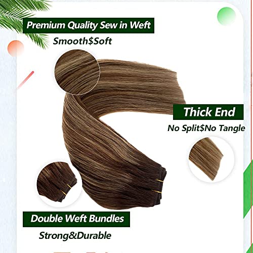 Valiilo Sew-In Hair Extensions 12 Inch #4T4P27 Double Weft Ombre Brown to Blonde Highlights