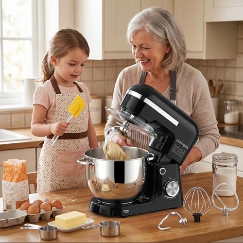 Black 6in1 Stand Mixer with 6.5 Quart Bowl, 660W Kitchen Food Mixer, Tilt-Head Dough & Cake Maker
