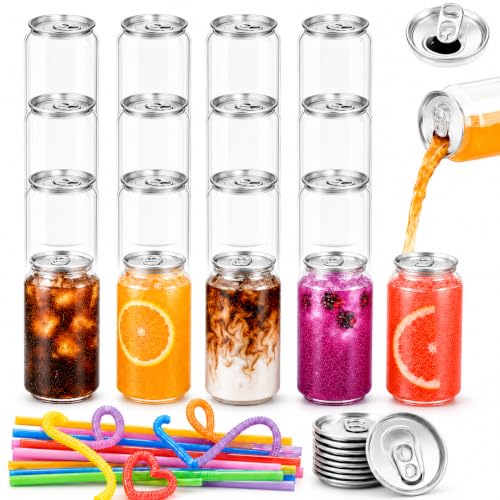 11.2 oz Plastic Can Cups with Lids - 100 Pack, Clear PET Beverage Containers