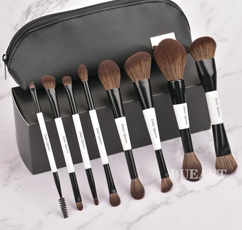 8-Piece Dual-Ended Makeup Brush Set with Waterproof Bag - Face Eye Blush Contour