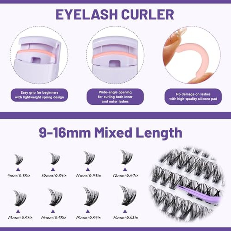 5-Pack False Eyelashes Kit with Lash Glue & Seal, Remover, Tweezers, Curler | Professional Lash Extension Set for Natural/Dramatic Look, Reusable, Salon & Home Use