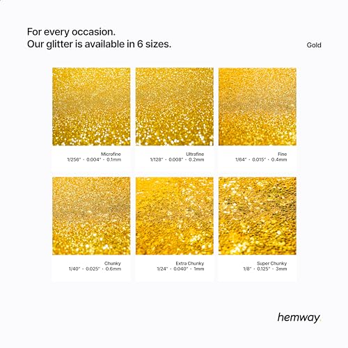 Hemway Premium Ultra Sparkle Glitter Multi Purpose Metallic Flake for Arts Crafts Nails Cosmetics Resin Festival Face Hair - Gold - Super Chunky (1/8" 0.125" 3mm) 100g / 3.5oz