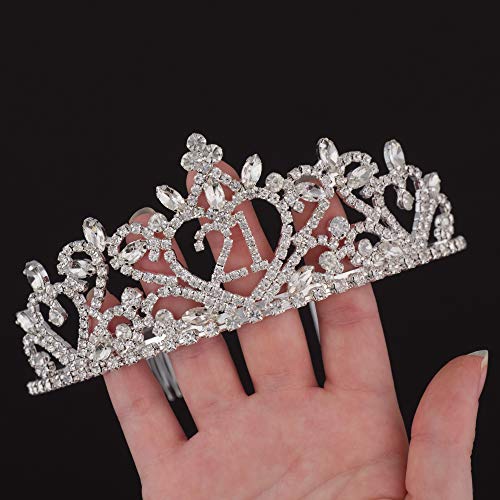 Ella Celebration 21st Birthday Tiara - Silver Heart Crown Party Accessory