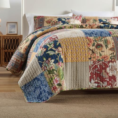 ENASAL Luxury Floral Reversible Cotton Bedspread Quilt Set Queen 90x98in