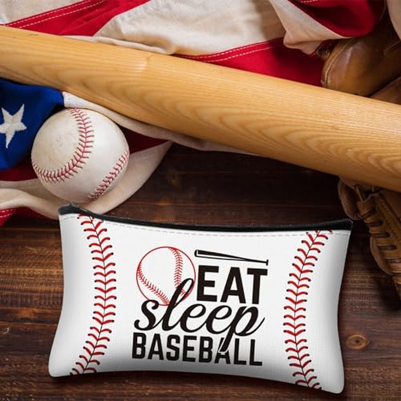 18 Pcs Baseball Makeup Bags Baseball Gifts Sport Cosmetic Bag Baseball Player Gifts Canvas Baseball Bags with Zipper for Women Girls Baseball Lovers Team Party Favors